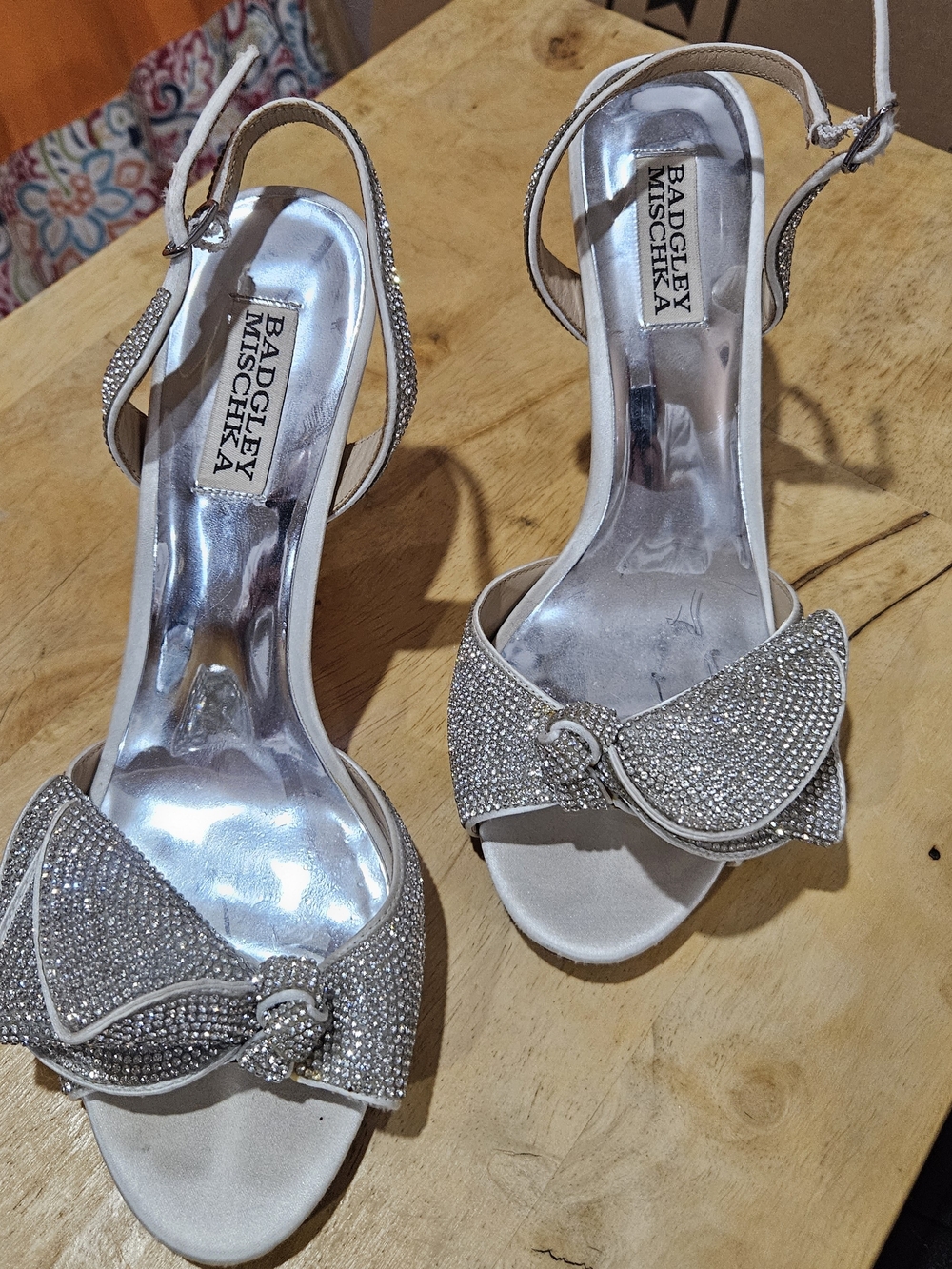 Badgley Mischka Silver Crystal Bow Dress Heels